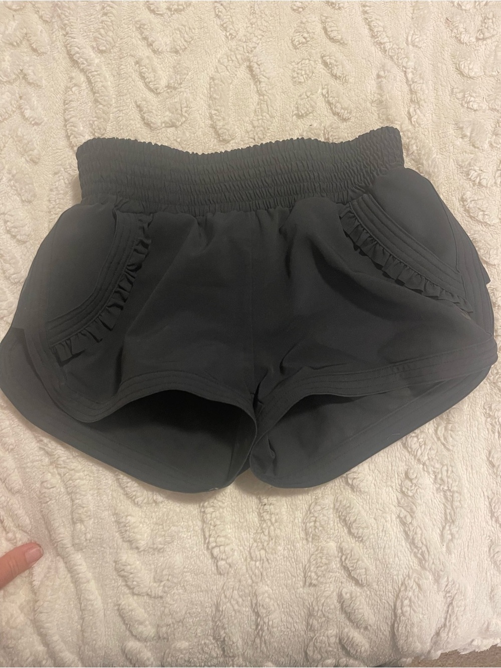 Girls' Black Smocked Waist Ruffle Pocket Shorts
